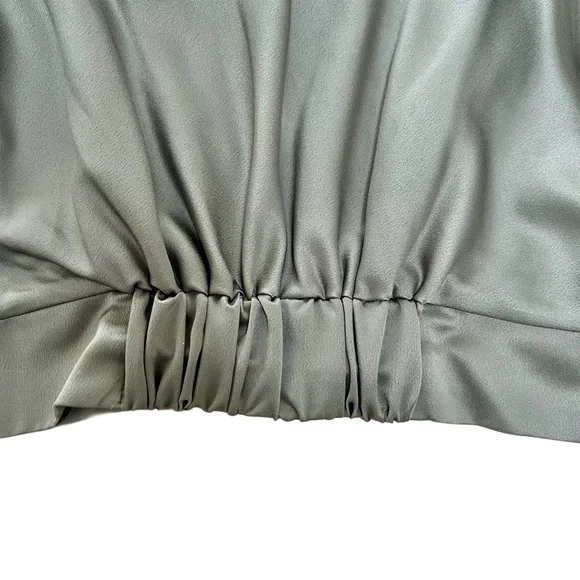Asos Design Olive Green Satin Long Sleeve Draped Neck Blouse - Size 2 - Picture 6 of 8